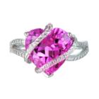 Lab-created Pink & White Sapphire Heart Crossover Ring In Sterling Silver