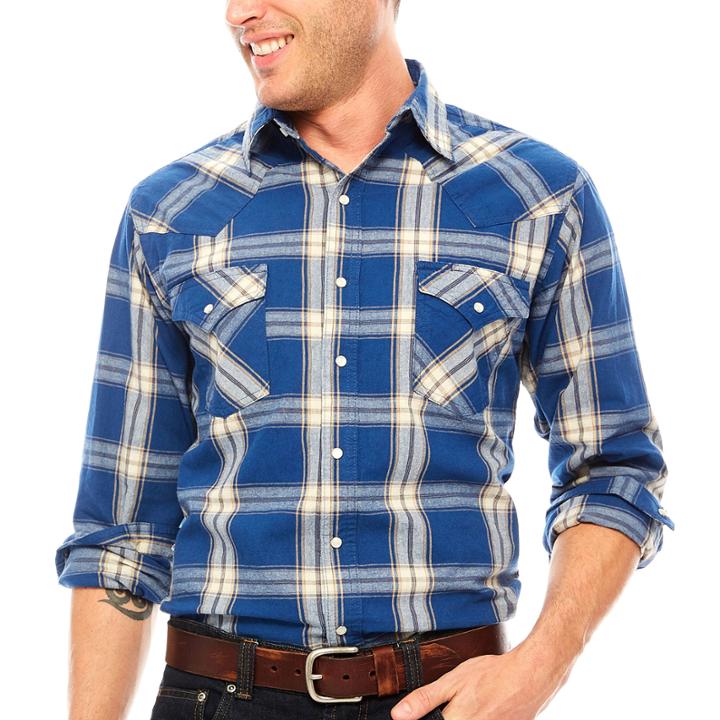 Ely Cattleman Western Workwear Long Sleeve Snap Plaid Denim