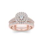 7/8 Ct. T.w. Diamond 10k Rose Gold Halo Bridal Ring Set