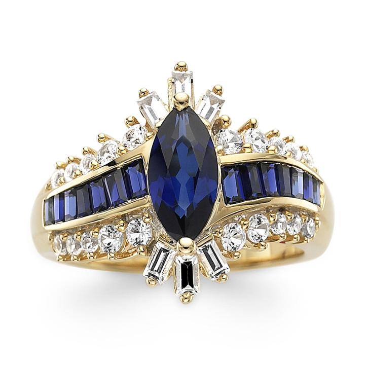 Lab-created Blue & White Sapphire 14k Gold Over Silver Cocktail Ring