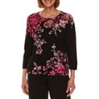 Alfred Dunner Theatre District 3/4 Sleeve Floral Pullover Sweater-petites