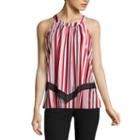 Worthington Sleeveless Crew Neck Stripe Top-womens