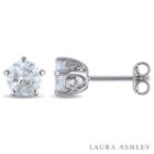 Laura Ashley Round Blue Aquamarine Sterling Silver Stud Earrings