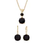 Monet Gold-tone Jet Crystal Pendant Necklace And Earrings Boxed Set