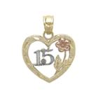 Tesoro&trade; 14k Tri-color Diamond-cut 15 Quinceanera Flower Heart Pendant