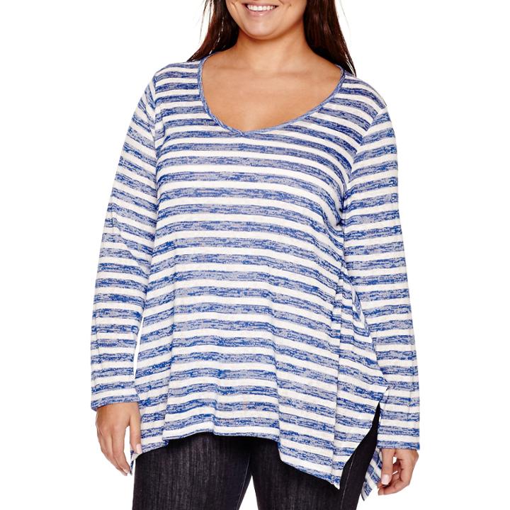 A.n.a Long- Sleeve V-neck Drape Tunic - Plus