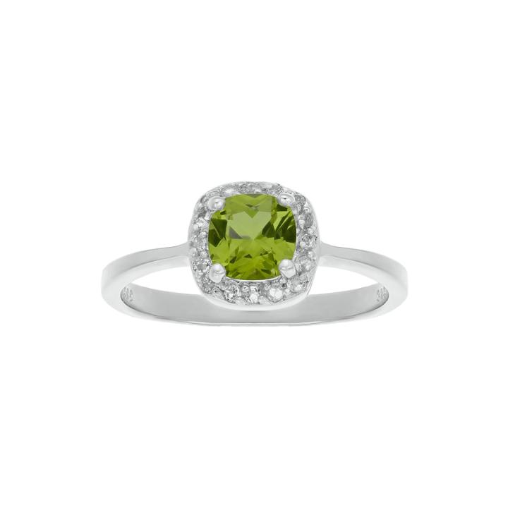 Cushion-cut Genuine Peridot And White Topaz Sterling Silver Ring
