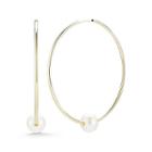 Cultured Freshwater Pearl 10k Yellow Gold Endless Wire Hoop Earrings