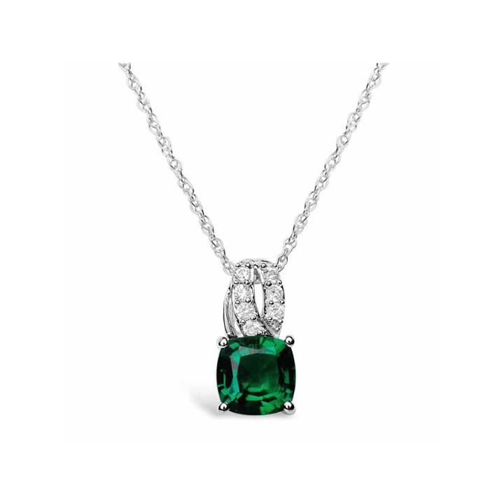 Womens Green Lab-created Emerald Sterling Silver Pendant Necklace