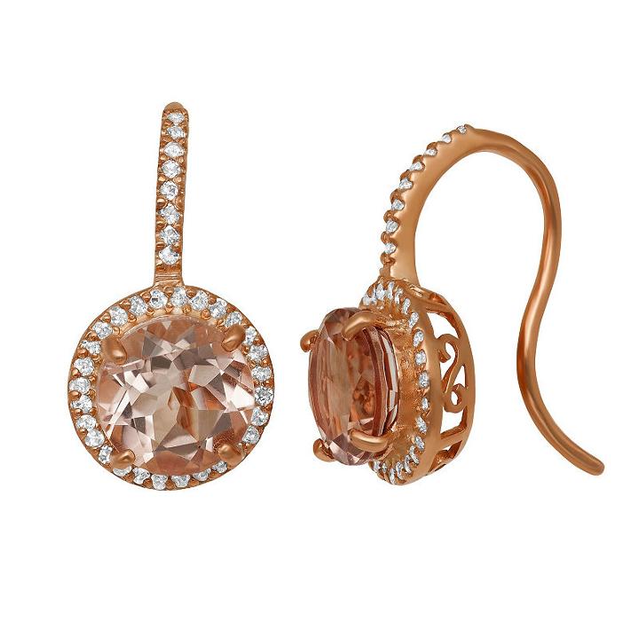 Simulated Pink Morganite 14k Rose Gold Over Silver 20.1mm Round Hoop Earrings
