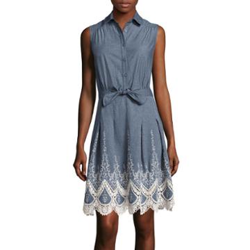 Trulli Sleeveless Tie-waist Lace-trim Fit-and-flare Dress