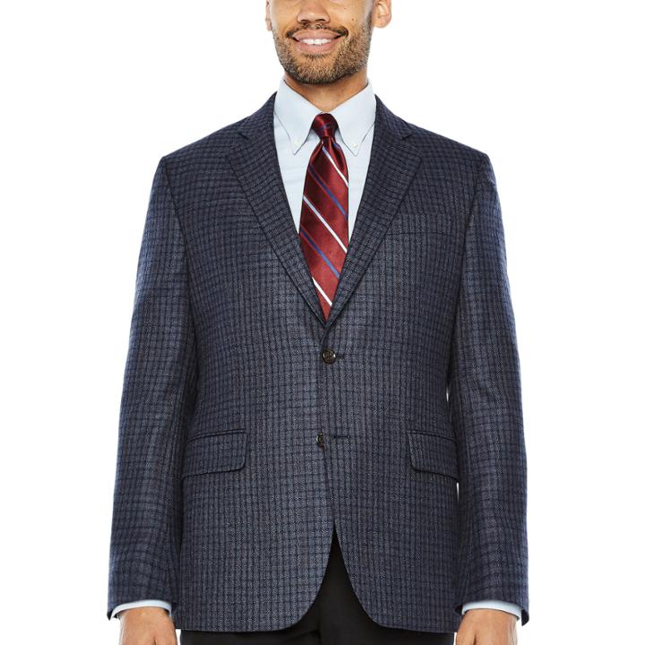 Stafford Merino Wool Sportcoat Blue Gray Red Windowpane - Classic