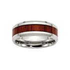 Mens 8mm Stainless Steel Wood Inlay Enameled Wedding Band