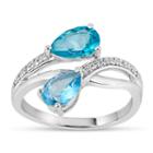 Sterling Silver Blue And White Topaz Bypass Ring Featuring Swarovski Genuine Gemstones
