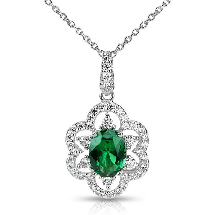 Womens Simulated Green Emerald Pendant Necklace