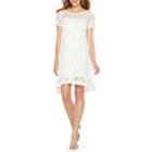 Robbie Bee Short Sleeve Lace Floral Shift Dress