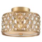 Paris Collection 3 Light With Clear And Golden Teak Crystal Flush Mount Ceiling Light