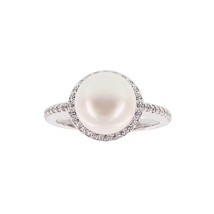 Diamonart Cultured Freshwater Pearl And Cubic Zirconia Sterling Silver Ring