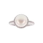 Diamonart Cultured Freshwater Pearl And Cubic Zirconia Sterling Silver Ring