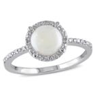 Womens Diamond Accent Genuine White Opal Sterling Silver Cocktail Ring