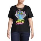 Short Sleeve Lattice Neck Stitch T-shirt- Juniors Plus