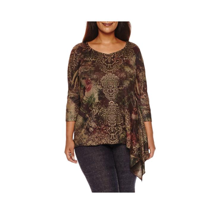 Unity3/4 Sleeve World Wear Printed Tunic Top Plus
