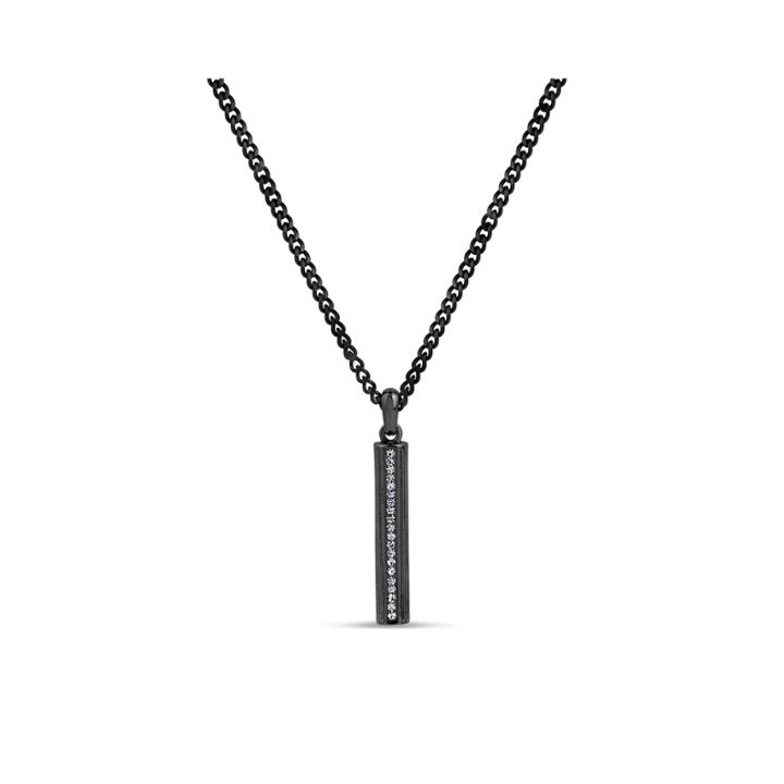 Mens Black Crystal Stainless Steel Pendant Necklace