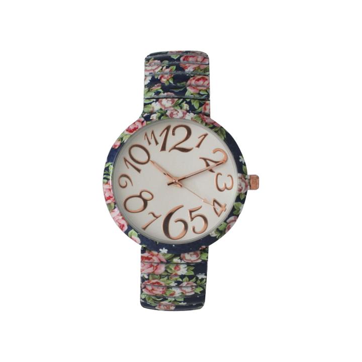 Olivia Pratt Womens Navy Floral Expansion Band Watch 25975navy