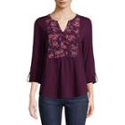 St. John's Bay 3/4 Sleeve Mixed Media Popover - Tall