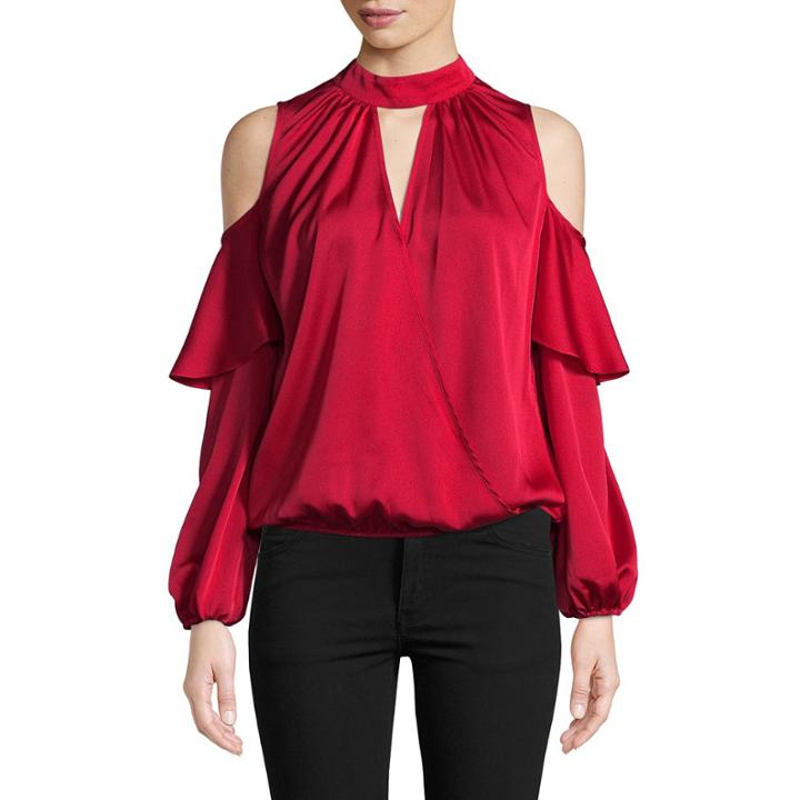 Bisou Bisou Long Sleeve Ruffle Surplice Top