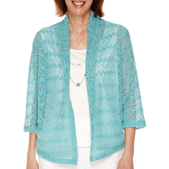 Alfred Dunner Sanibel Island 3/4-sleeve Textured Layered Shirt - Petite