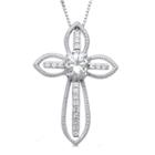 Womens Lab Created White Sapphire Sterling Silver Cross Pendant Necklace