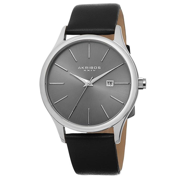 Akribos Xxiv Mens Black Strap Watch-a-618ss