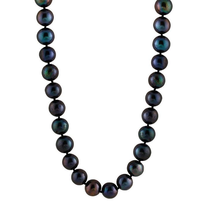 Womens 10mm Black Cultured Freshwater Pearls Strand Necklace