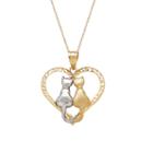 Infinite Gold&trade; 14k Two-tone Gold Cats In Heart Pendant Necklace