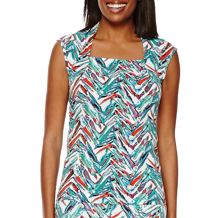 Black Label By Evan-picone Sleeveless Chevron Print Top