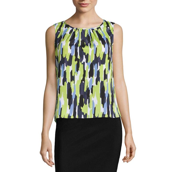 Black Label By Evan-picone Sleeveless Pleat Neck Blouse
