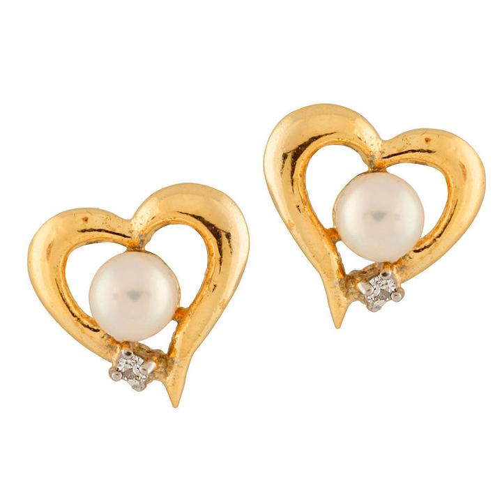 Splendid Pearls Diamond Accent Pearl 14k Gold Stud Earrings