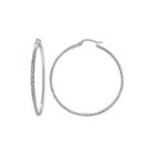 Sterling Silver 40mm Diamond-cut Tube Hoop Earrings