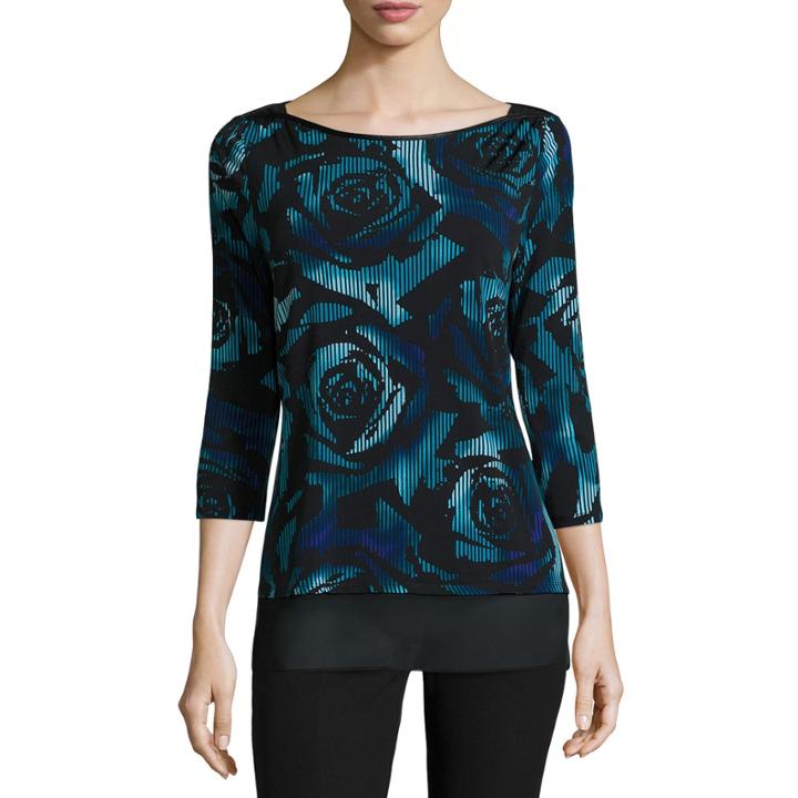 Worthington 3/4-sleeve Chiffon-trim Top - Petite