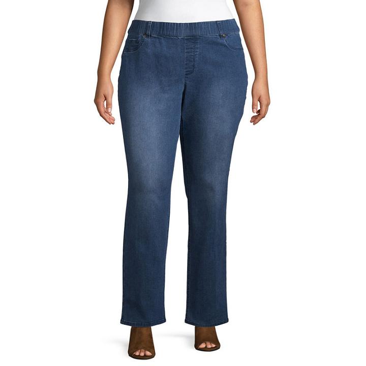 St. John's Bay Pull On Straight Leg Denim - Plus