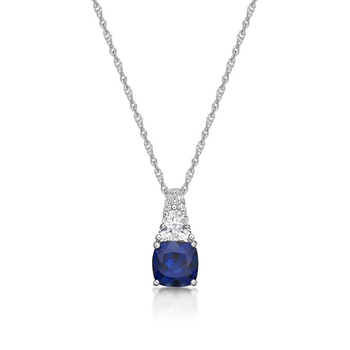 Womens Lab Created Blue Sapphire Sterling Silver Pendant