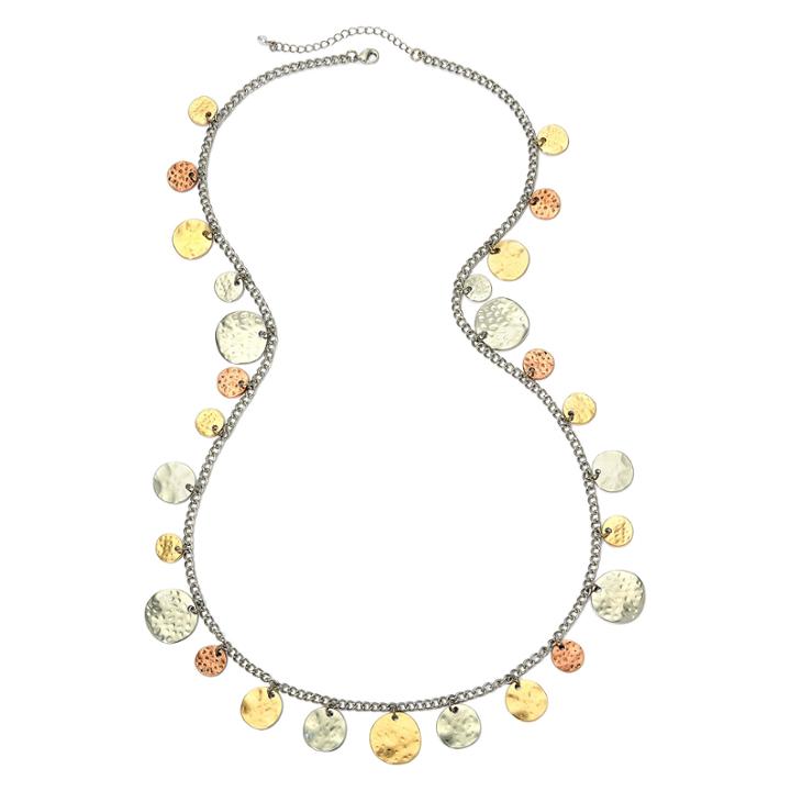 Bold Elements&trade; Tri-tone Hammered Disc Shaky Necklace