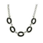 1928 Jewelry Silver-tone Black Enamel Oval Station Reversible Necklace