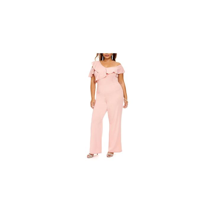 Fashion To Figure Veronica Off Shoulder Ruffle Jumpsuit - Plus