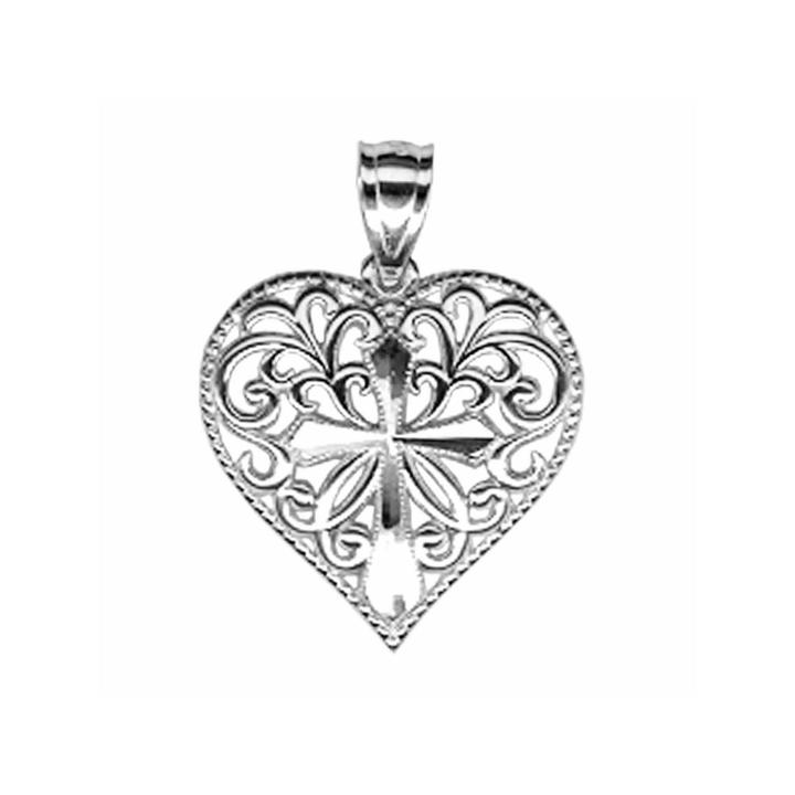 Sterling Silver Heart With Cross Charm Pendant