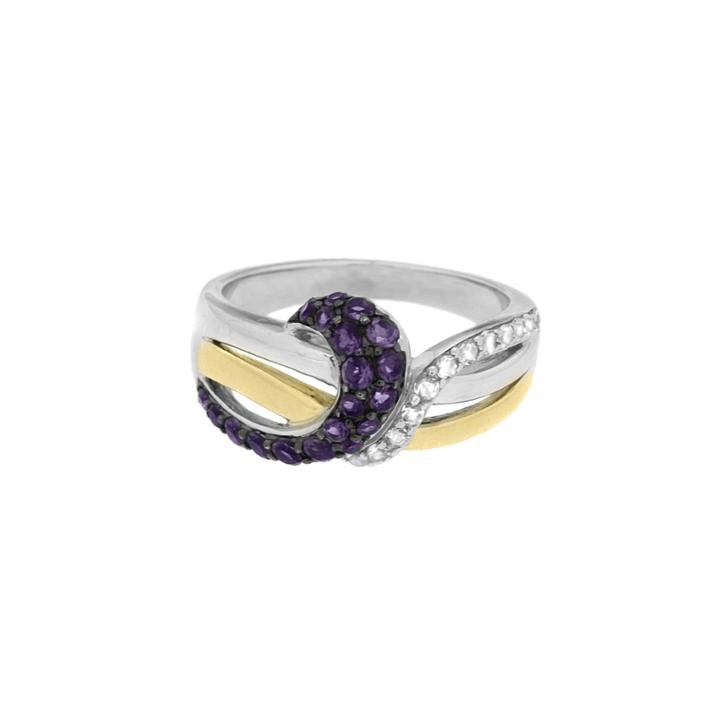 Womens White Topaz Sterling Silver Gold Over Silver Bypass Ring
