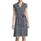 Liz Claiborne Cap-sleeve Geo-print Wrap Dress