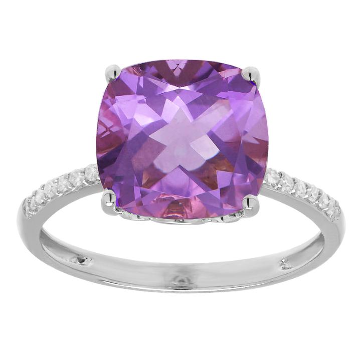Womens Diamond Accent Genuine Purple Amethyst 10k Gold Cocktail Ring