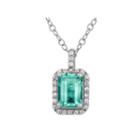 Simulated Aquamarine & Cubic Zirconia Sterling Silver Pendant Necklace